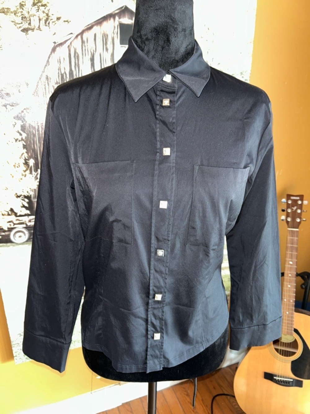 Versace Black Button-Up Shirt with Square Buttons